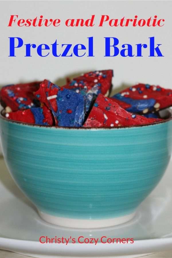 Festive and Patriotic chocolate Pretzel Bark