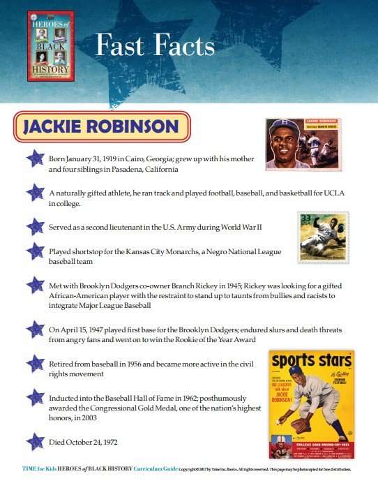 Printable Jackie Robinson Facts For Kids