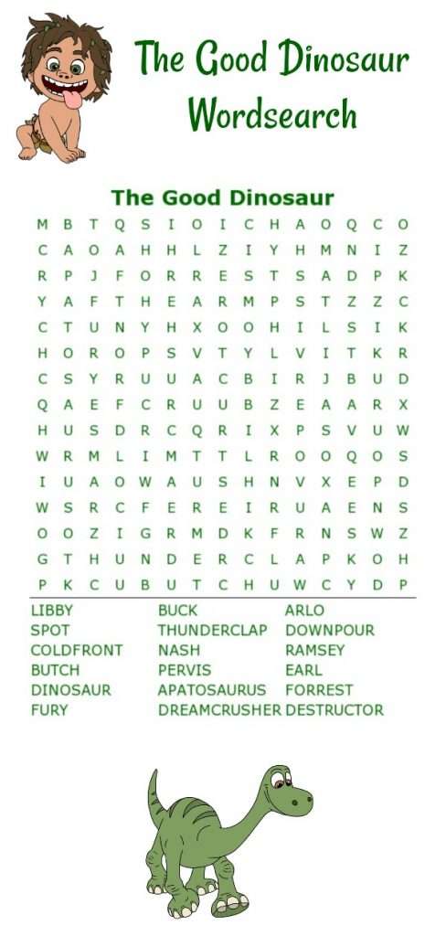 The Good Dinosaur Printable Word Search - Christy's Cozy Corners